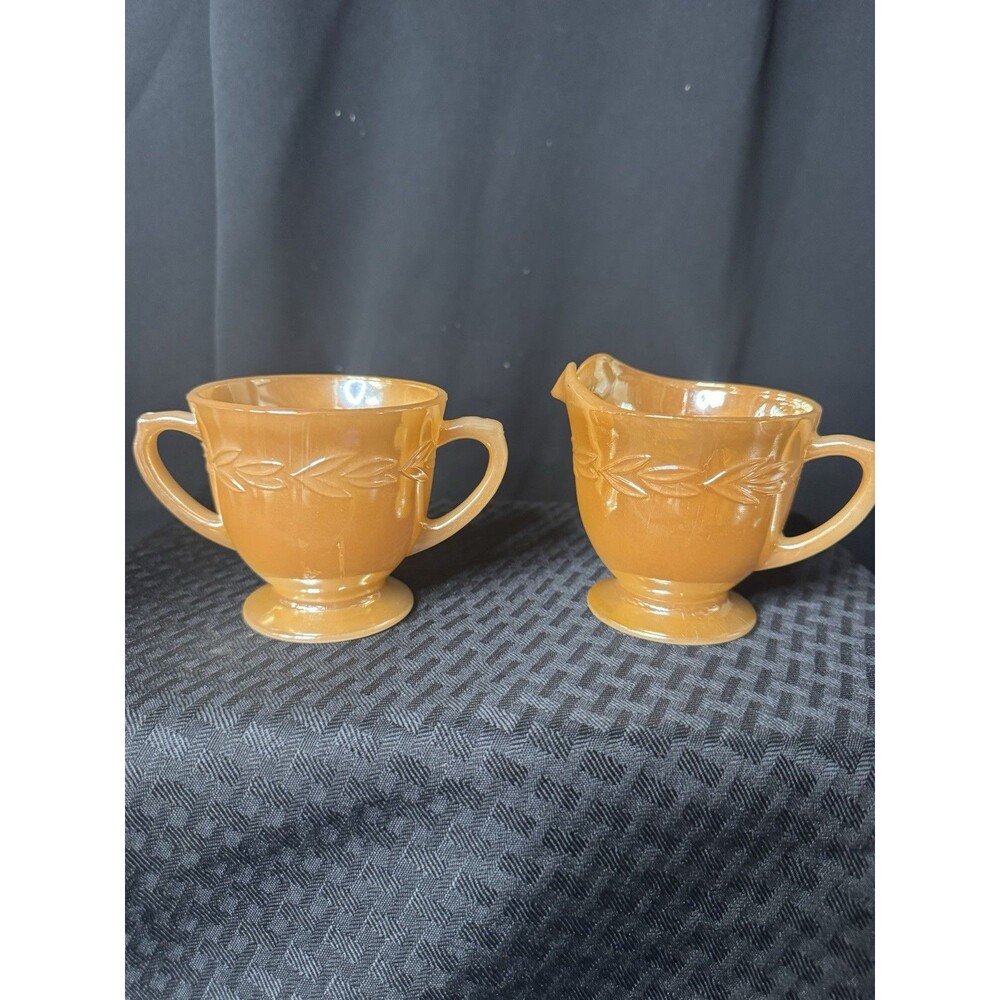 Vintage Fire King Peach Luster Cream and Sugar Bowl Set